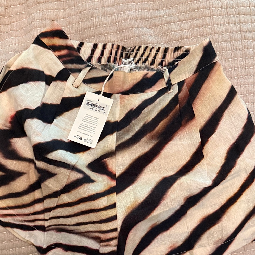 Tiger Stripe Linen-Blend Skirt — Black & Cream